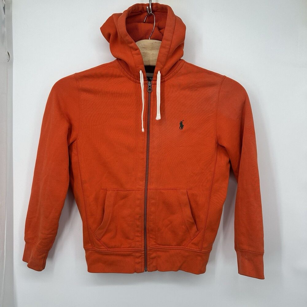 Polo Ralph Lauren Full Zip Hoodie orange neon Thermal Waffle Lined Sweatshirt M